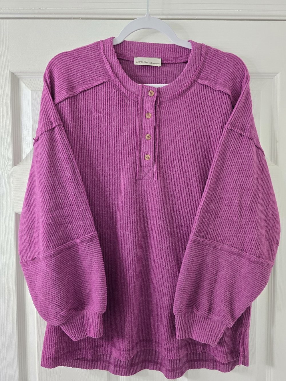 Zenana Mauve Pink Brushed Hacci Melange Henley Sweater - S/M